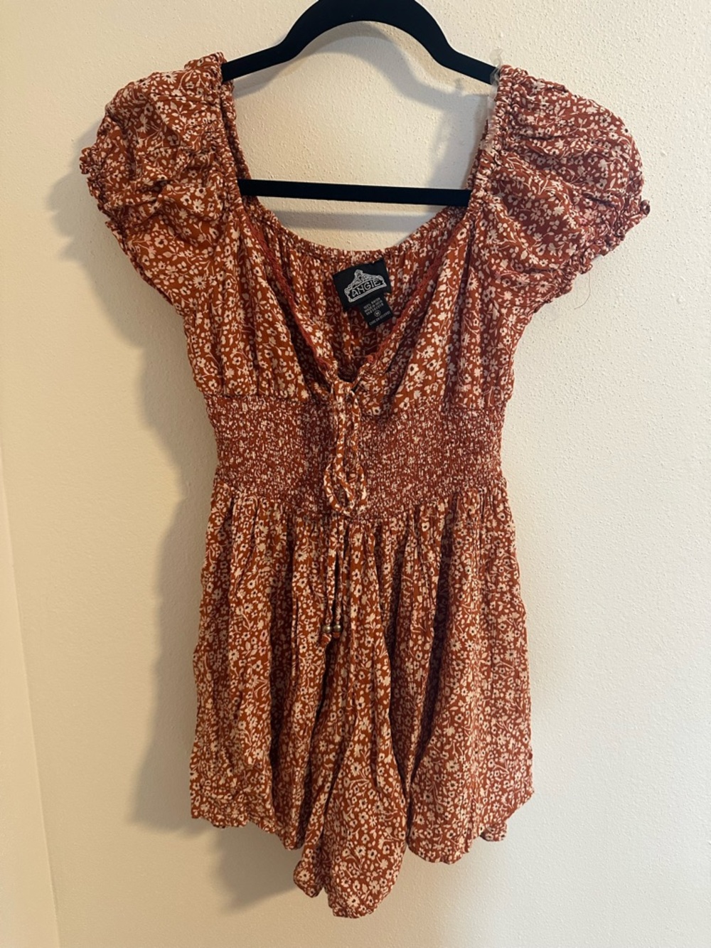 Rust Floral romper with pockets